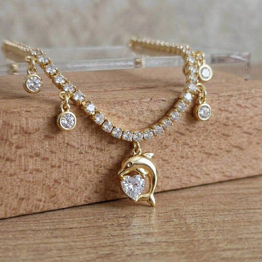 Marina Yunus | 14K Altın Kaplama Taşlı Halhal