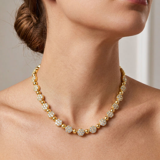 Taşlı Yuvarlak Motifli Choker Kolye - 14K Altın Kaplama